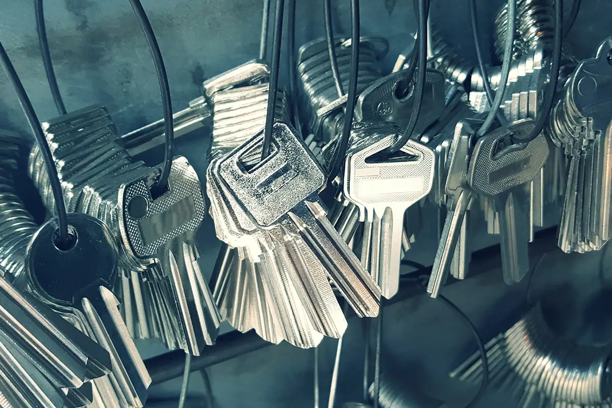 Llaves metálicas en primer plano, símbolo del servicio de cerrajero a domicilio en Santiago