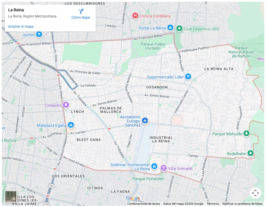 Mapa de Google Maps mostrando los límites de la comuna de La Reina