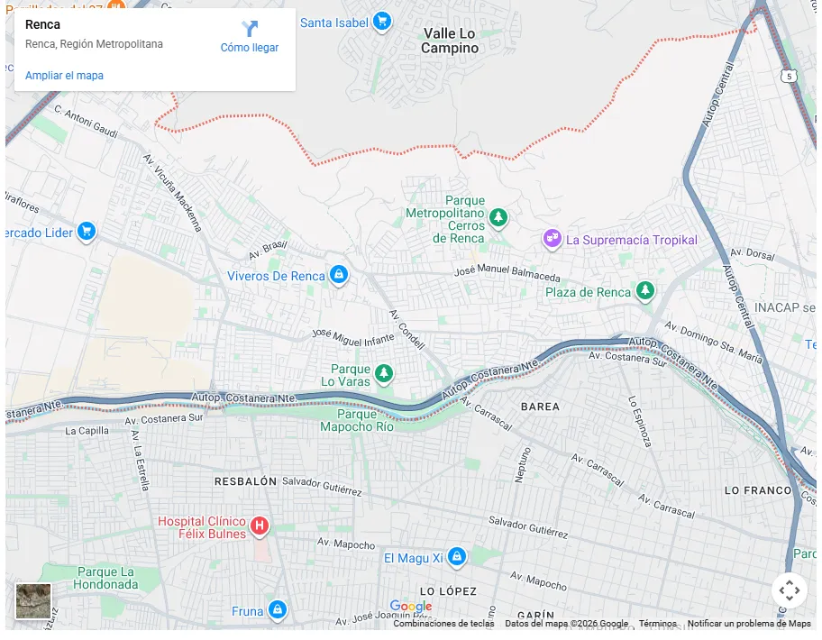Mapa de Google Maps mostrando los límites de la comuna de Renca